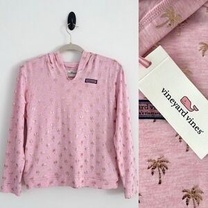 Vineyard Vines Girls XL Size 16 Pink Foil Palm Print Dream Cloth Hoodie Top NWT